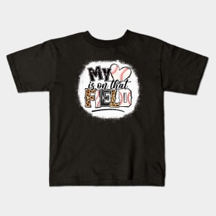 My heart is on that Field Baseball Leopard Tee Baseball  Mom Kids T-Shirt